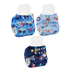 Baby Reusable Cotton Printed Pocket Diapers With Insert | 0-12 Months | Pack of 3