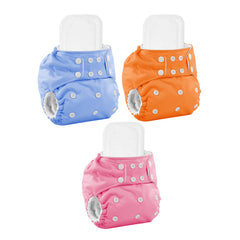 Baby Reusable Cotton Pocket Diapers With 3 Inserts, Adjustable 0-12 Months - Pack of 3