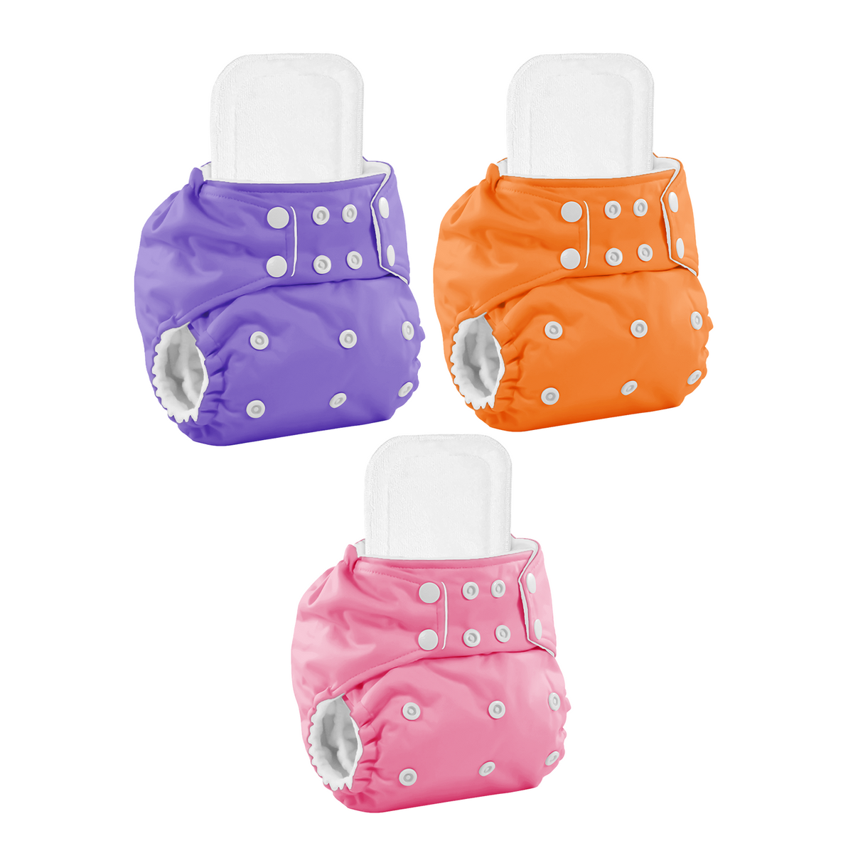 Moms Home Baby Reusable Cotton Pocket Diapers With 3 Inserts,  Adjustable 0-12 Months - Pack of 3