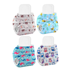 Baby Reusable Cotton Printed Pocket Diapers With Insert | 0-12 Months | Pack of 4