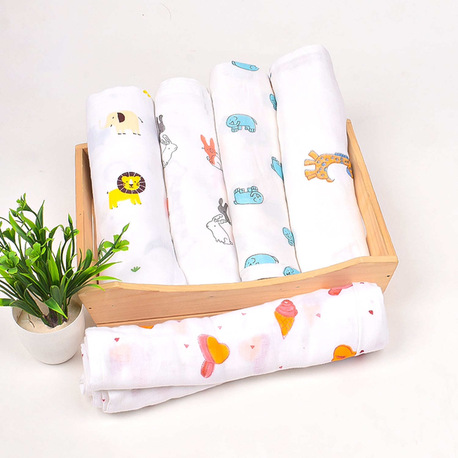 Baby Muslin Swaddle -100x100 cm - Pack of 4 - Animal – Moms Home