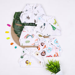 Organic Cotton Printed Muslin Nappies | Jungle, Lion, Dinopark, Unicorn & Monkey | Pack of 5