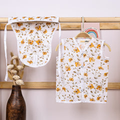 Baby Organic Cotton Muslin Jhabla & Nappy | Bloom, Blossom | Set of 2