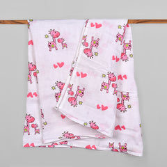 Baby Muslin Swaddle - 100x100 CM - Pack Of 1 Pink Girrafe