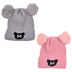 Baby Unisex Woolen Caps | Pink & Grey | Pack Of 2