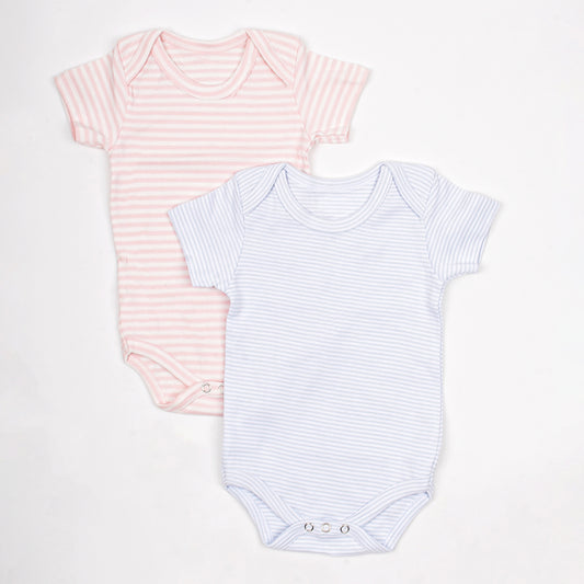 Baby Organic Cotton Onesie | Blue Stripped & Pink Stripped | 6-12 Months | Pack of 2