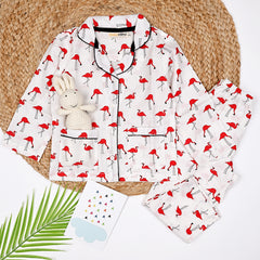 Organic Cotton Unisex Kids Pajama Set Combo | Night Suit | Sleepwear | Red Flamingo