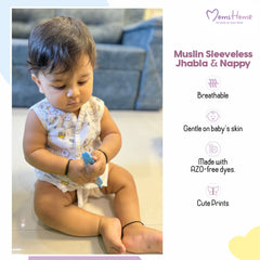 Moms Home Baby Organic Cotton Muslin Jhabla & Nappy | Blossom | Set of 1