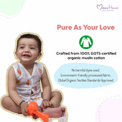 Moms Home Baby Organic Cotton Muslin Jhabla & Nappy | Blossom | Set of 1