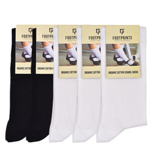 Kids Organic Cotton School Socks - Unisex - Calf length- Pack of 5 (Black and White)- Extra soft and Breathable