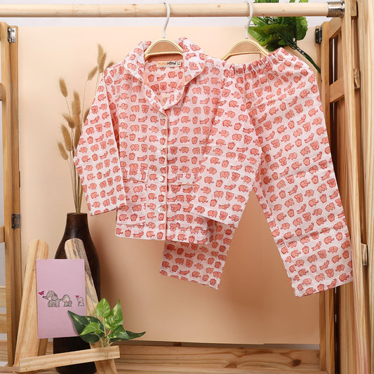 Organic Cotton Unisex Kids Pajama Set Combo | Night Suit | Sleepwear | Elephant