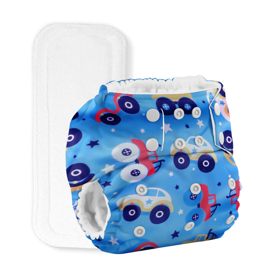 Baby Reusable Cotton Printed Pocket Diapers With Insert | 0-12 Months | Pack of 1