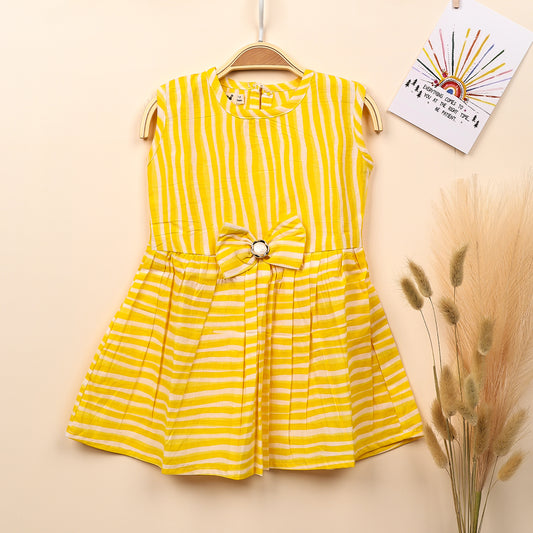 Baby Girl Organic Cotton Sleeveless Frock | Yellow Stripe