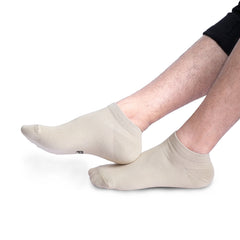 FOOTPRINTS Unisex Solid Cotton Ankle -Length Socks -Pack Of 3 Beige