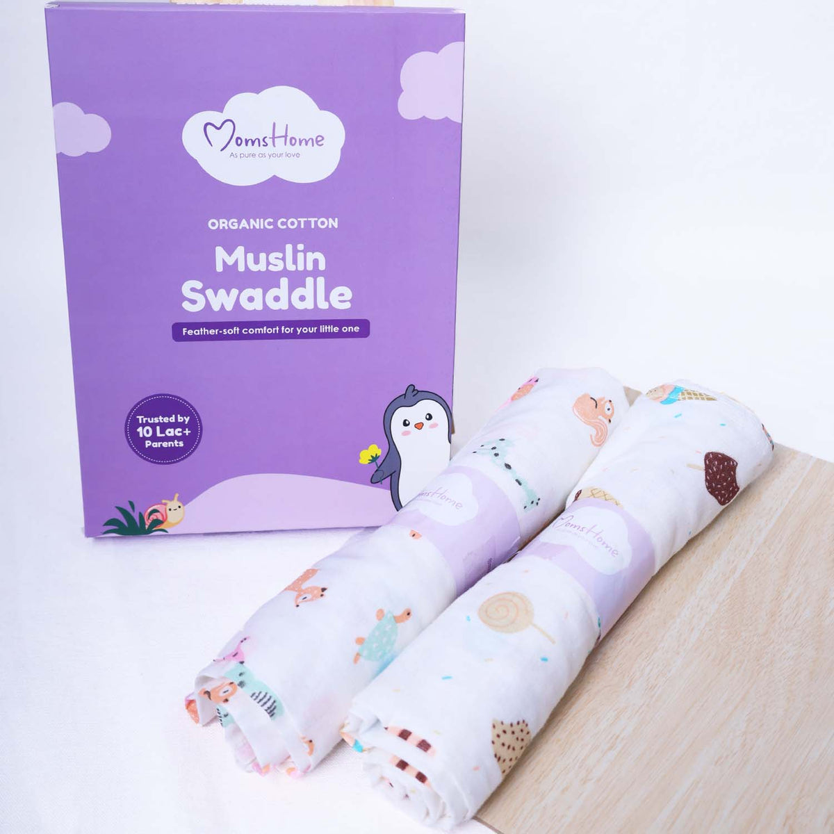 Baby Muslin Swaddle | 100x100 CM | Pack of 2 | Icecream, Animal