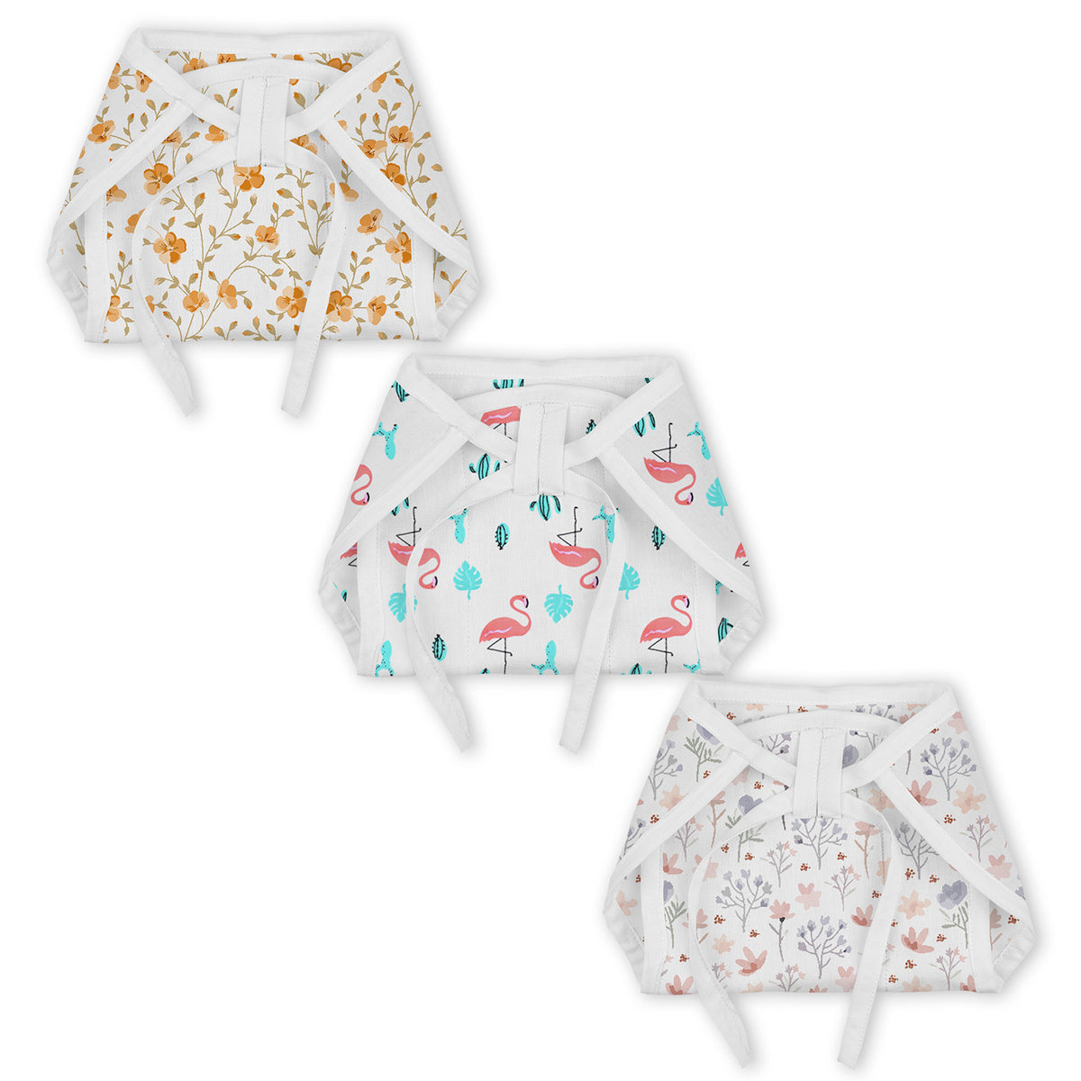 Organic Cotton Printed Muslin Nappies | Bloom, Blossom & Flamingo | Pack of 3