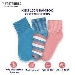 Anti-Odor Bamboo Full Length Terry Socks for Kids | Smell Free & Breathable | Anti-Bacterial| All- Day Comfort | Blue & Pink | Pack of 3