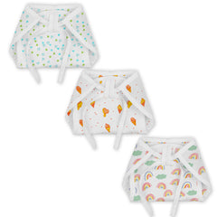 Organic Cotton Printed Muslin Nappies | Green Heart, Ice Cream & Rainbow | Pack of 3