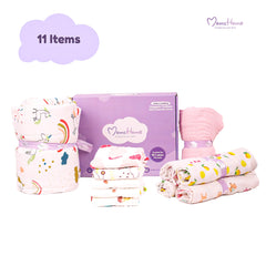 Baby Muslin Essentials Gift Set of 11 Items- Mix Designs