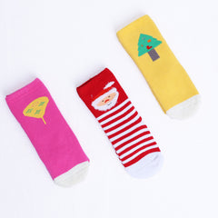 Organic Cotton Christmas Socks for Kids | Printed Funky Socks for Boys and Girls Odour Free, Breathable | Pack of 3