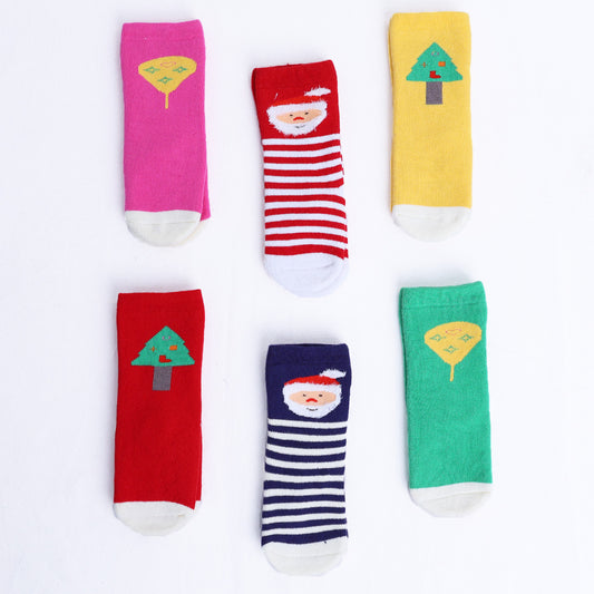 Organic Cotton Christmas Socks for Kids | Printed Funky Socks for Boys and Girls Odour Free, Breathable | Multicolor | Pack of 6