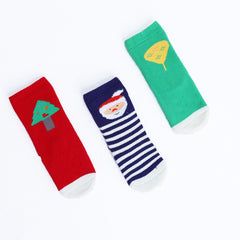 Organic Cotton Christmas Socks for Kids | Printed Funky Socks for Boys and Girls Odour Free, Breathable | Pack of 3