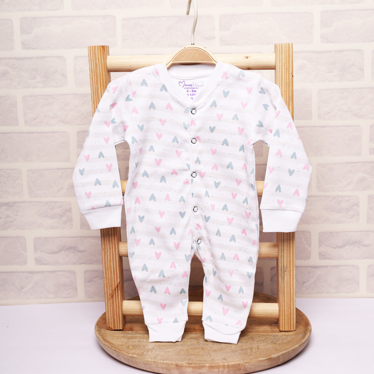 Organic Cotton New Born Baby Full Body Romper | New Born Baby Clothing | Little Hearts | 0-3 Months | Pack of 1