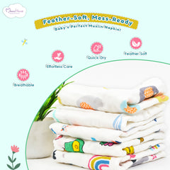 Muslin Swaddle and Napkin Combo | Muslin Gift Combo |  0-12 Months | Pack of 5