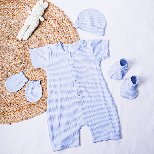 Half Sleeves Romper & CMB Set For Babies | Baby Clothing Ribbed Set | Baby Essential Gift Combo | Pack of 4