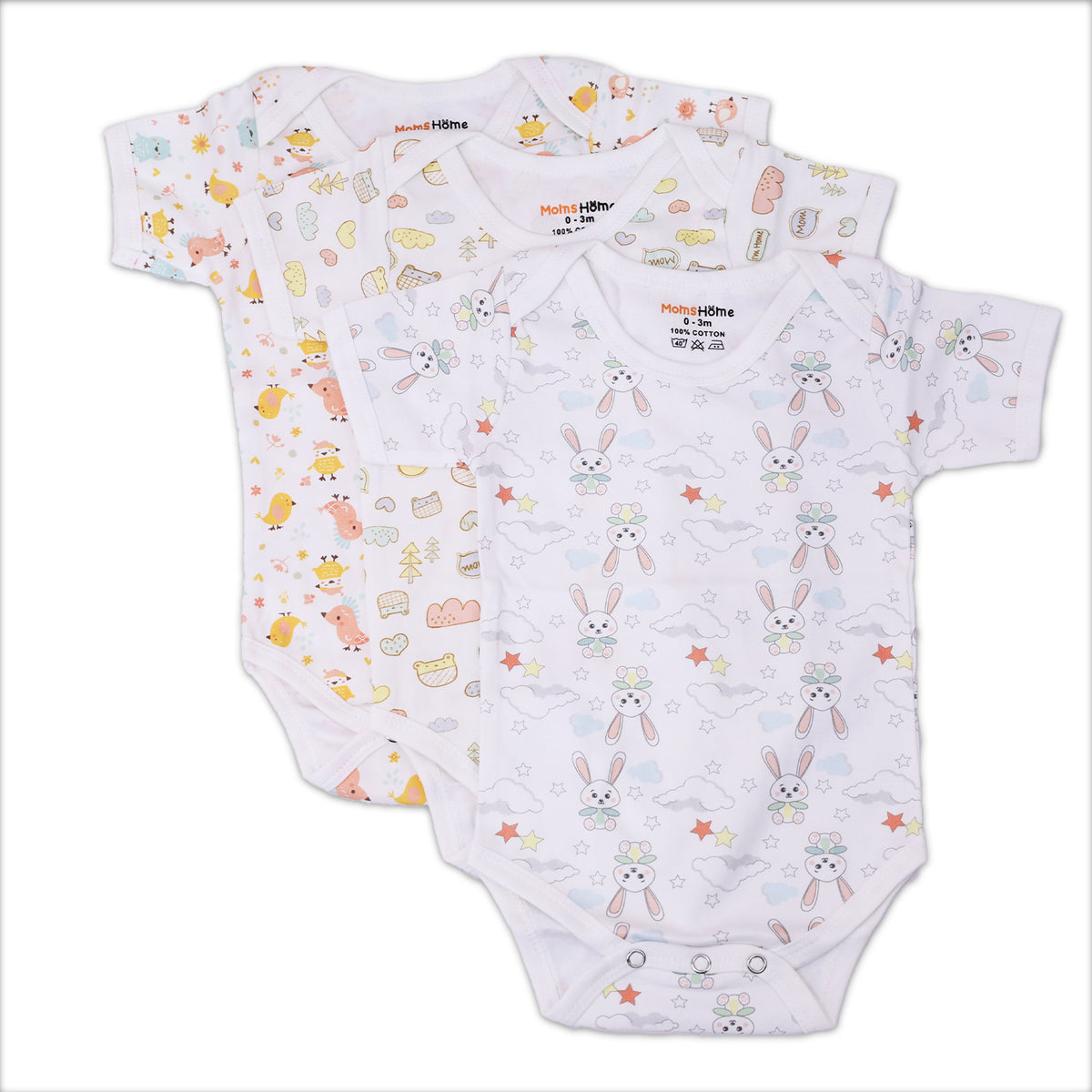 Organic Cotton Baby Half Sleeve Onesie | Tweety, Joyworld, Bunny | Pack of 3