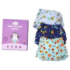 Organic Cotton Unisex Baby Padded Underwear | Lion, Bee, Rocket | Pack of 3