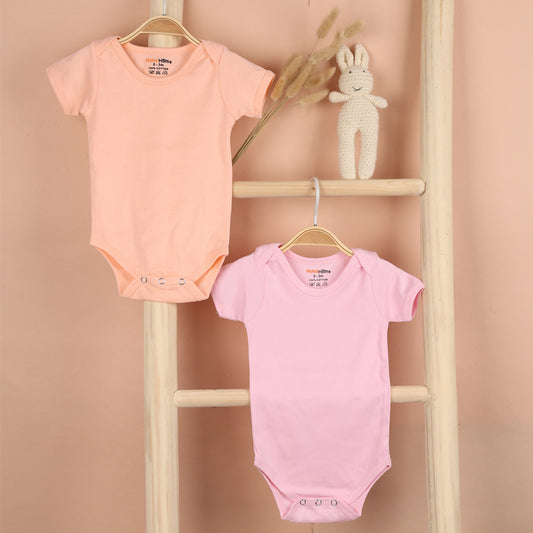 Baby Onesie | Organic Cotton | Peach, Pink  | Pack of 2