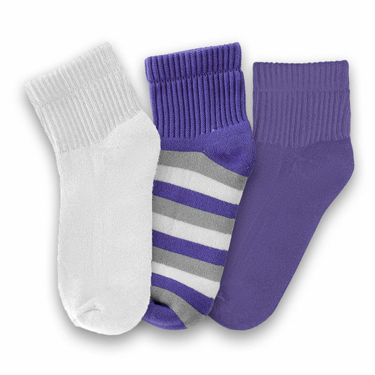 Anti-Odor Bamboo Full Length Terry Socks for Kids | Smell Free & Breathable | Anti-Bacterial| All- Day Comfort | White & Purple | Pack of 3