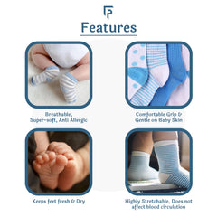 Footprints Super Soft Organic Cotton Kids Socks | Flower & Anchor | 6-12 Months | Pack of 6