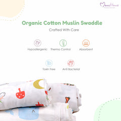 Baby Swaddle Wrap Organic Muslin cotton - 100x100 cm - Pack of 3 - Rainbow, Jungle, Icecream