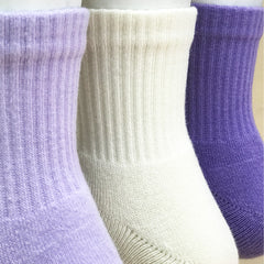 Anti-Odor Bamboo Full Length Terry Socks for Kids | Smell Free & Breathable | Anti-Bacterial| All- Day Comfort | White & Purple | Pack of 3