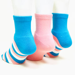 Anti-Odor Bamboo Full Length Terry Socks for Kids | Smell Free & Breathable | Anti-Bacterial| All- Day Comfort | Blue & Pink | Pack of 3