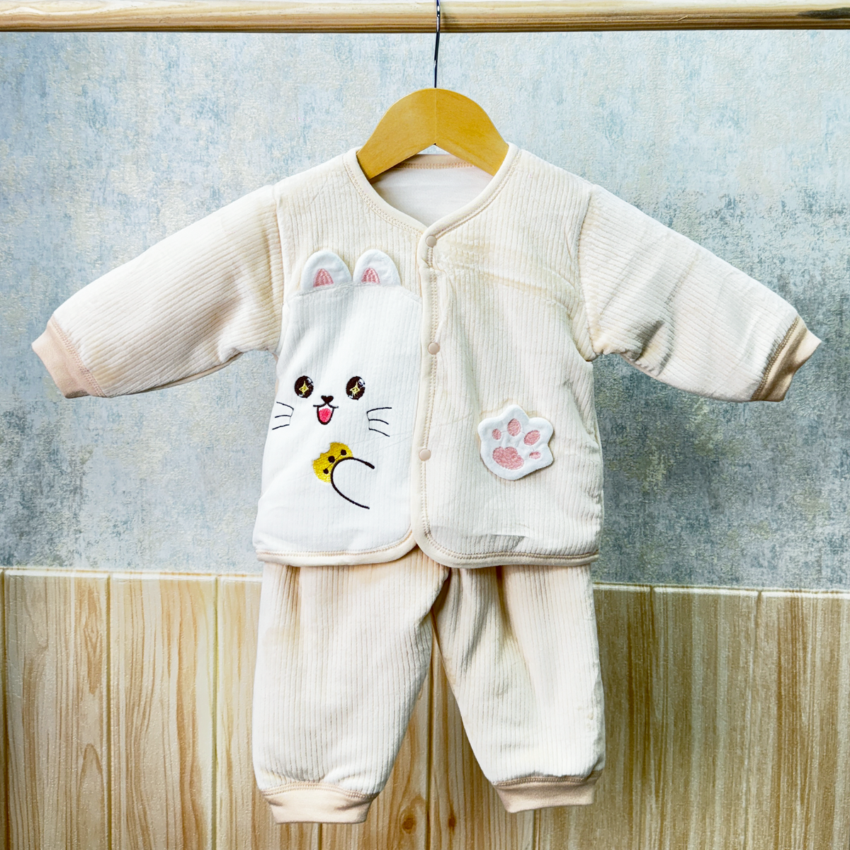 Winter Warm Full Sleeve Co-ord Sets For Baby | Cotton Baby Clothing Set | Cute Cat | Pack of 1