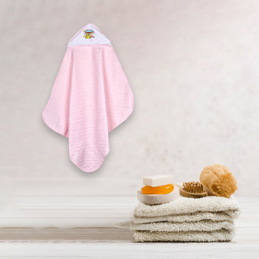 Ultra Soft Cotton Baby Hooded Towel  - Pink- 70x70 cm ( 0-3 Months )