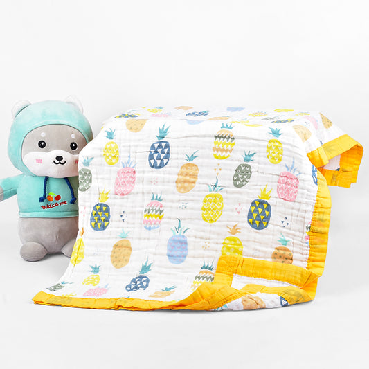 Baby Muslin 6 Layer Blanket cum Wash Towel- 100X100 CM - (0-3 Years) Pineapple