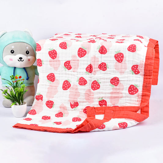 Baby Muslin 6 Layer Wash Towel- 100X100 CM - (0-3 Years) Pack Of 1 Strawberry2 Design