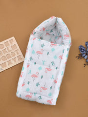 Baby Organic Cotton Muslin Sleeping cum Carrying Nest Bag- Flamingo  0-3 Months