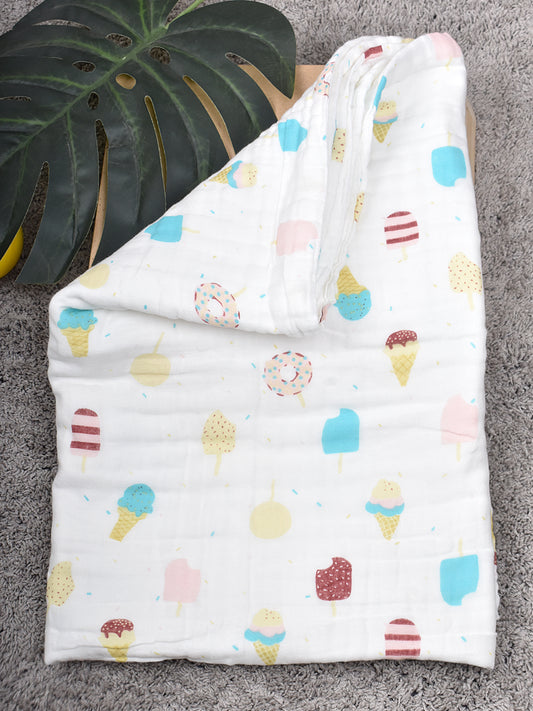 Moms Home Baby Super Soft Absorbent Muslin 6 Layer Towel Cum Blanket | 60x120 CM | Ice- Cream