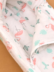 Baby Organic Cotton Muslin Sleeping cum Carrying Nest Bag- Flamingo  0-3 Months