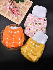 Moms Home Baby Reusable Cotton Pocket Diapers With 3 Inserts,  Adjustable 0-12 Months - Pack of 3