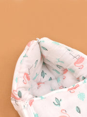 Baby Organic Cotton Muslin Sleeping cum Carrying Nest Bag- Flamingo  0-3 Months