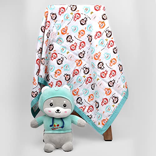 Baby Organic Cotton  4 Layer Muslin Dohar- 100X100 CM | 0-3 Years | Monkey