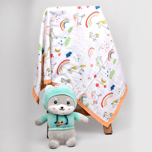 Baby Muslin Dohar- 100X100 CM-(0-3 Years)-Unicorn