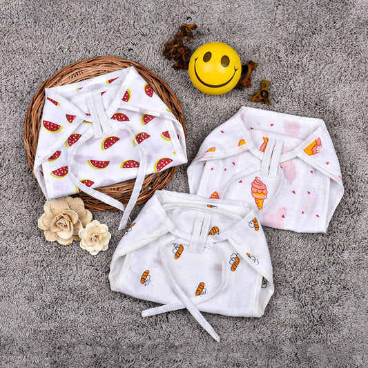 Baby Organic Cotton Printed Muslin Nappies Pack of - 3 Mix