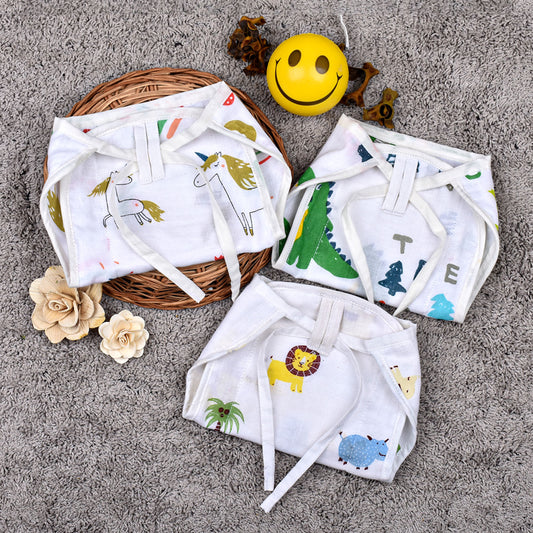 Baby Organic Cotton Printed Muslin Nappies Pack of - 3 Mix Design